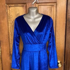 Sapphire blue velour A-line long gown